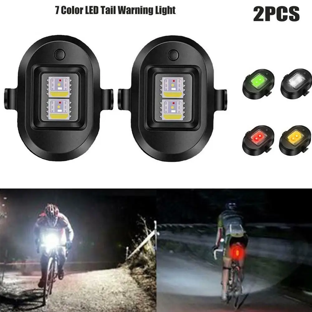 

2pcs 7 Colors Light Led Rechargeable Rear Warning Light Tail Lamp Universal For Motorcycle Bicycle