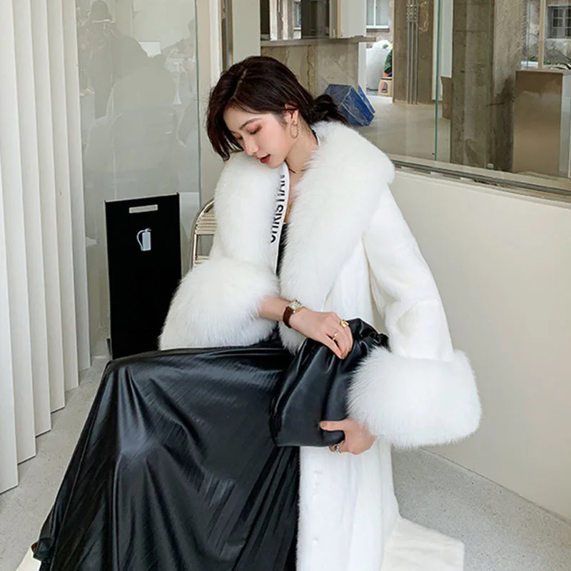 Plush Coat Woman Faux Fox Fur Y2k Jacket Winter Coats 2022 Warm Long Elegant European and American Fashion Fluffy Teddy Clothing