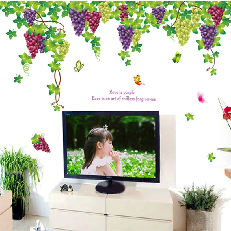 

New Design Extra Large 2pcs/set(A/B) Fruit Grape Wall Sticker Romantic Tv/bedroom/living room Art Wall Decal Kids Room Decor