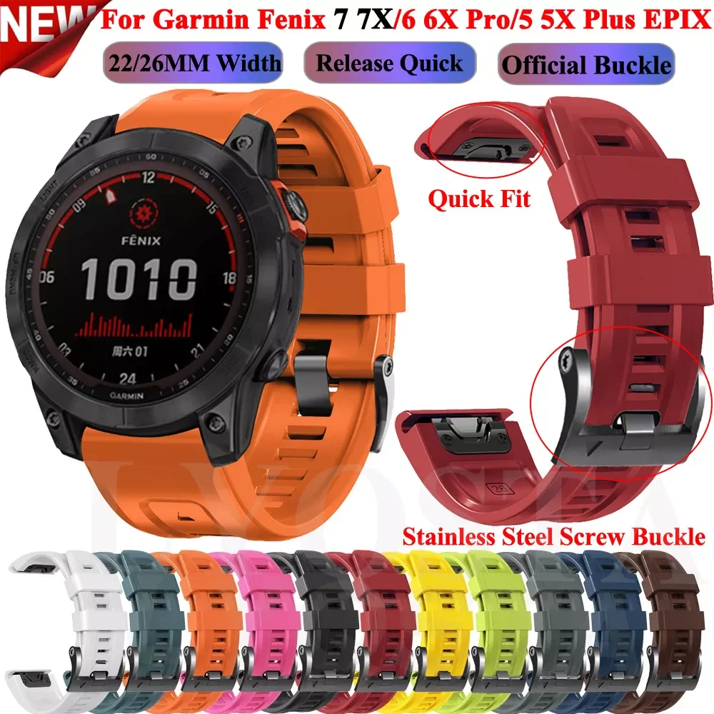 

22mm Official Screw Clasp Straps For Garmin Fenix 7 7X EPIX 6 6X Pro 5 5X 3HR 945 Silicone Smart Watch QuickFit Band Bracelet