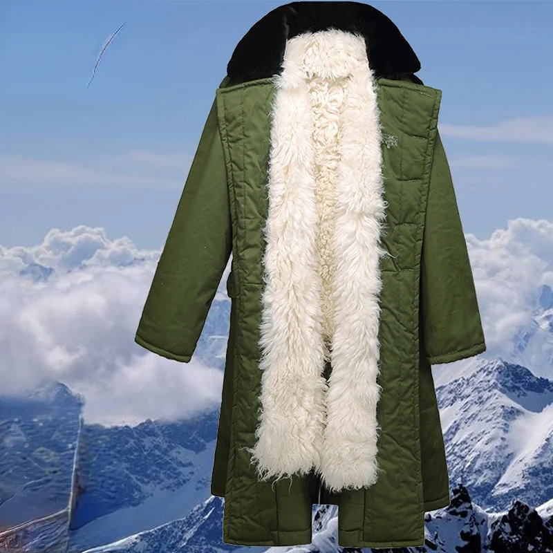 Real Wool ened Inner Coat Jacket with Fur Winter Sheepskin Military Thick Warm and Cold Protection