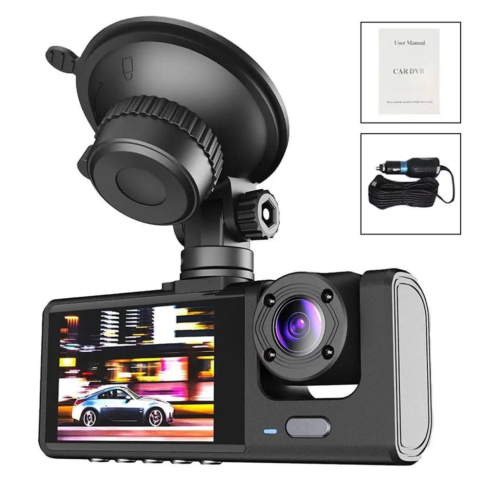 

3 Channel Car DVR HD 1080P 3-Lens Inside Vehicle Dash CamThree Way Camera DVRs Recorder Video Registrator Dashcam Camcorder