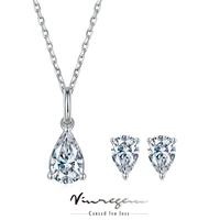 vinregem 925 sterling silver white gold pear 1ct moissanite pass test diamond necklacesearrings fine jewelry sets drop shipping