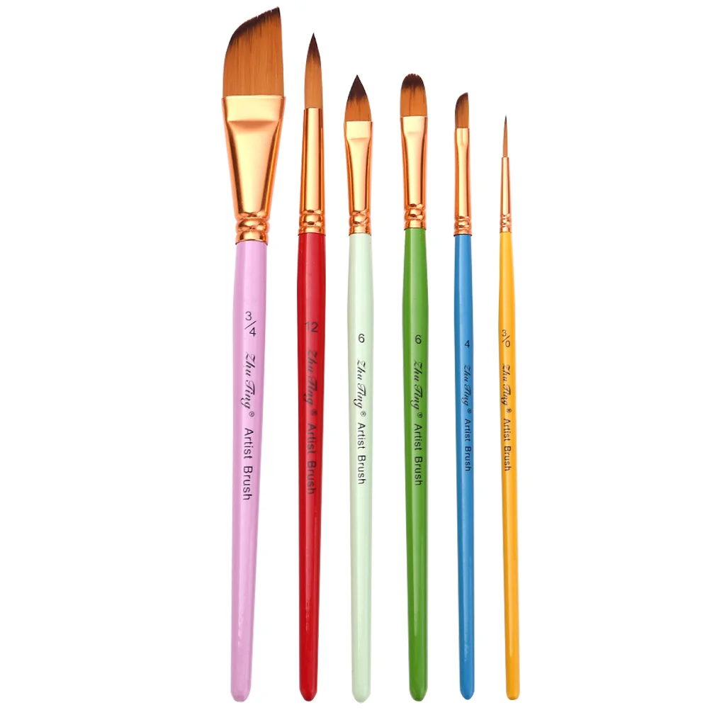 

6pcs Pigment Paintbrush Oil Painting Brush Flat Tips Paintbrush Student Supplies Paint Brush