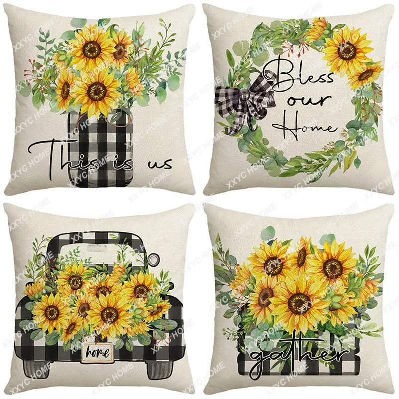 

Летняя наволочка с принтом подсолнуха, льняная домашняя ткань, диванная подушка, чехол для телефона