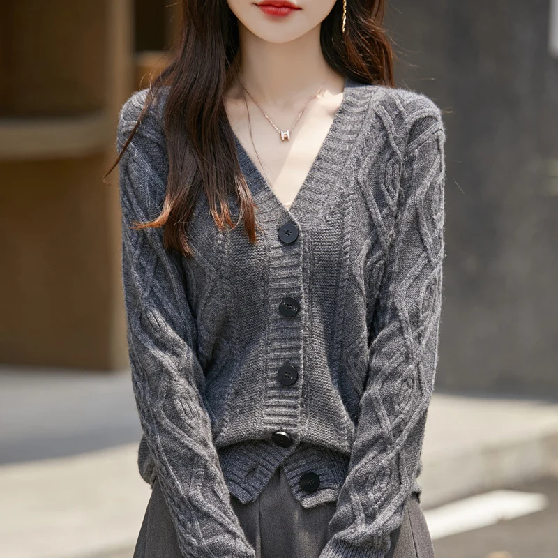 Осень/зима 2023 новый высококачественный вязаный кардиган женский свитер из 100%