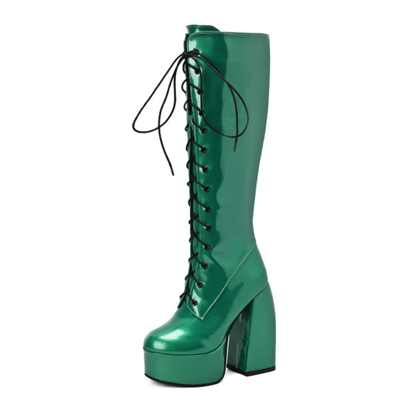 

LILYPTUART Platform Boots, Women, Winter 2022 Brand New Shiny Shaped Heel Martin Lace Up Zipper Large Size Women's Shoes 48