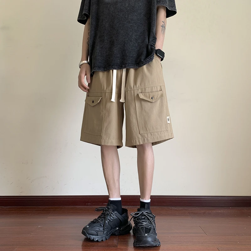 

Шорты-карго мужские с большими карманами, модные повседневные мешковатые штаны в японском стиле, уличная одежда в стиле Харадзюку, свободные короткие брюки, лето