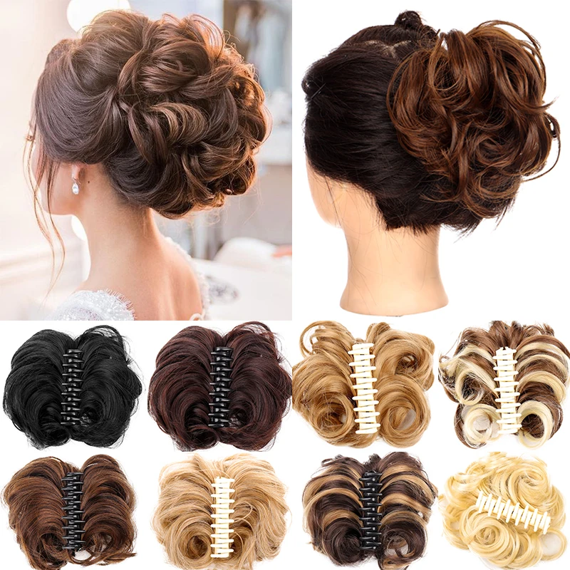 Messy Claw Clip Curly Short Synthetic Hair Extension Chignon Donut Roller Bun Wig In Hairpiece for Women