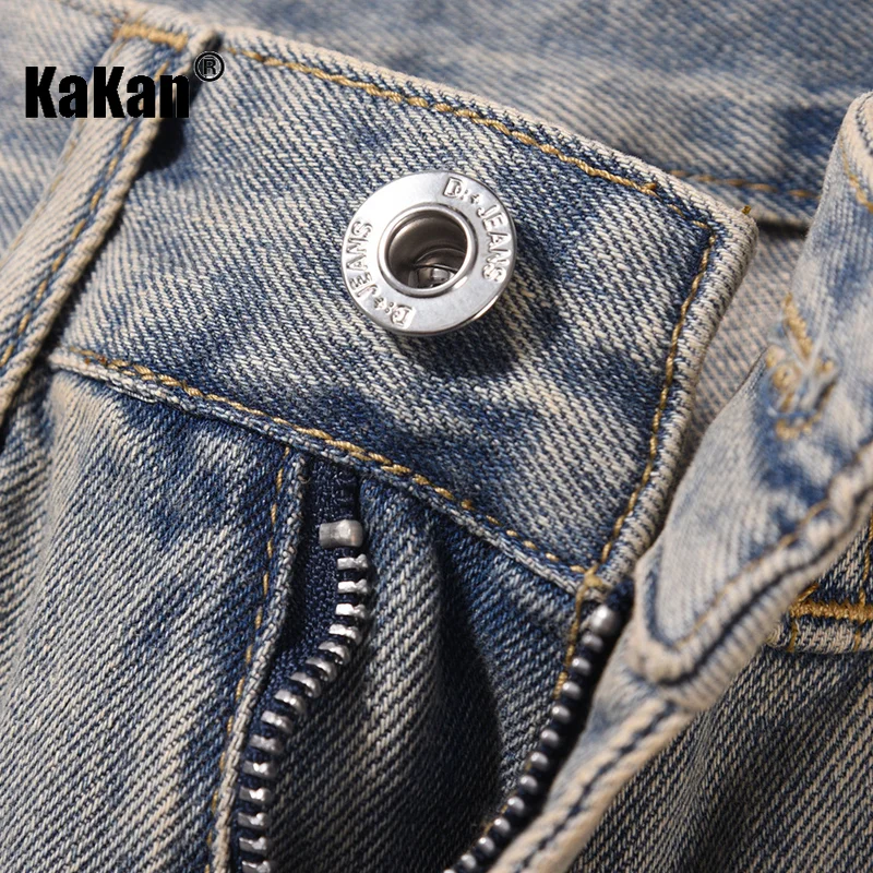 Kakan - European and American Street Teenagers Make Old Star Mid Rise Jeans for Men, Zippered Long Jeans K41-3079