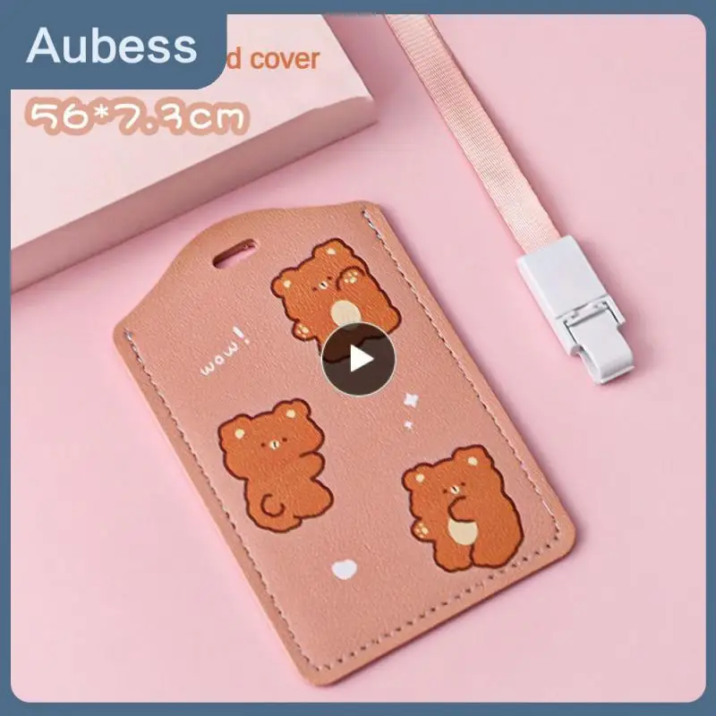 

Badge Lanyard Girl Heart Card Set Badge Lanyard Case 8 Styles Work Permit Leather Student Meal Card Protective Case Cartoon Cute