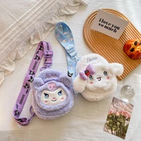 sanrio kuromi kawaii cartoon cute stuffed messenger bags plush toys animals plushie soft stuffed for girl women birthday gifts