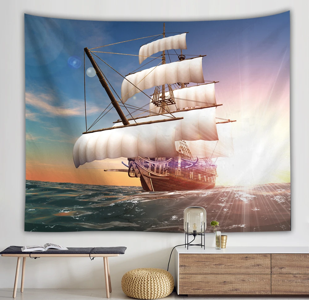 

Sailboat Seascape Tapestry Ocean Cruise Pirate Ship Mandala Boho Hippie Tapestries Bedroom Living Room Dorm Decor Wall Hanging