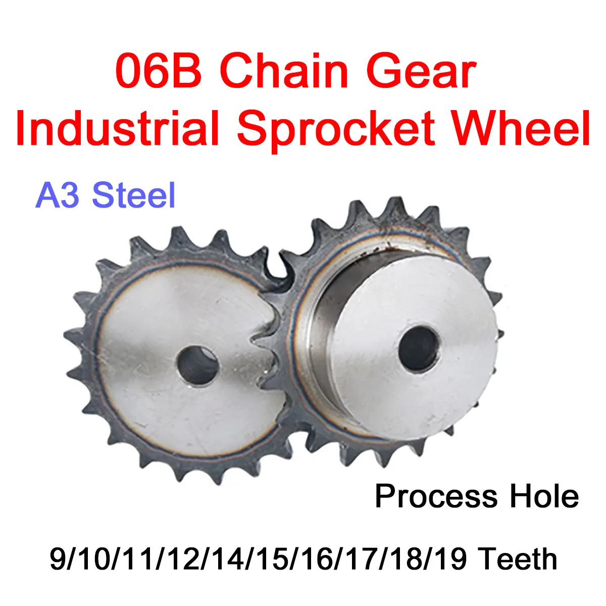 

1Pc 06B Chain Gear 9/10/11/12/14/15/16/17/18/19 Teeth A3 Steel Industrial Convex Sprocket Wheel Process Hole Tooth Pitch 19.05mm