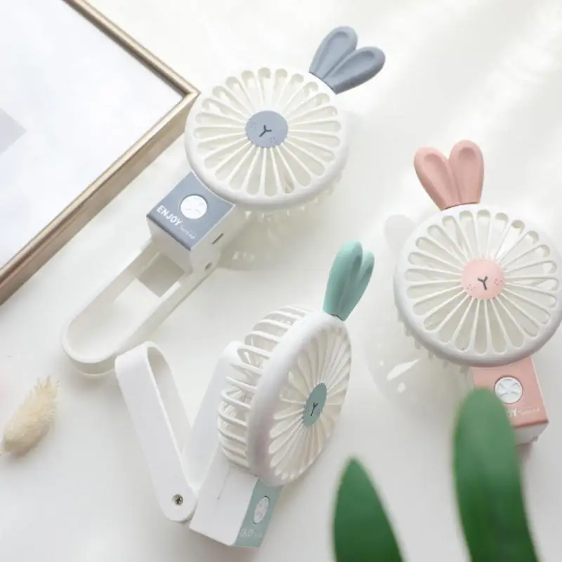 

Rabbit Fan Handheld Folding Fan Student Cartoon Cute Portable Dormitory Office Mini Fan With Bracket Base Cartoon Small Fan