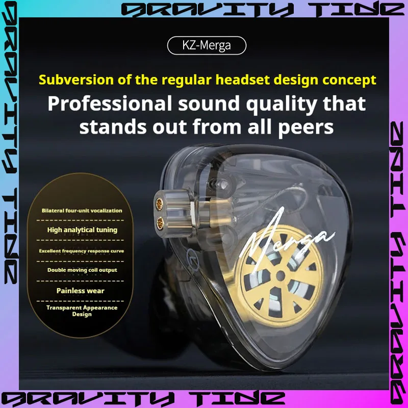 Kz Merga Dual Dynamic Высокое разрешение Наушники-вкладыши Hi-Fi Проводные посеребренные Ofc