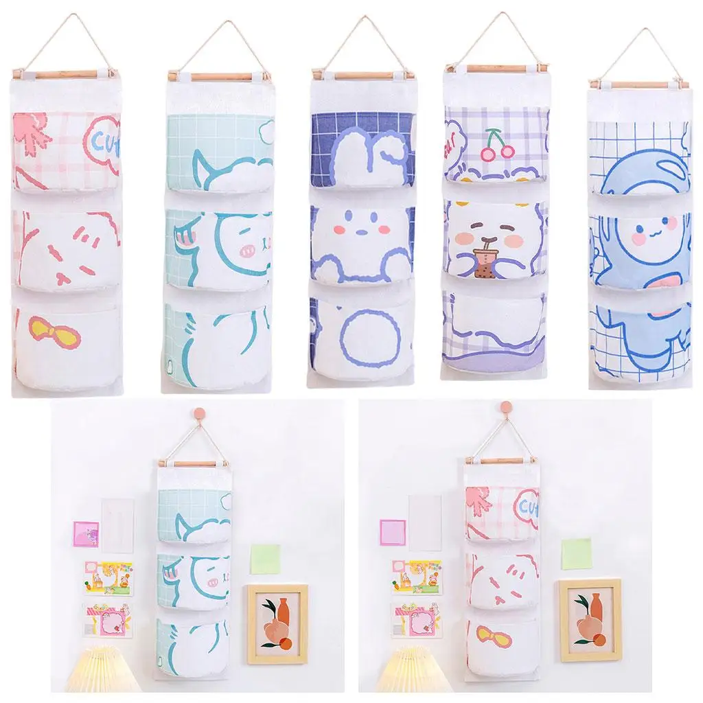 Мультяшная настенная подвесная сумка для хранения с 3 карманами контейнер на