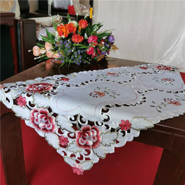 

Luxury Satin Cotton Floral Embroidery Christmas Wedding Banquet Tablecloth TV Cabinet Table Cover Tea Coffee Dining Table Cloth