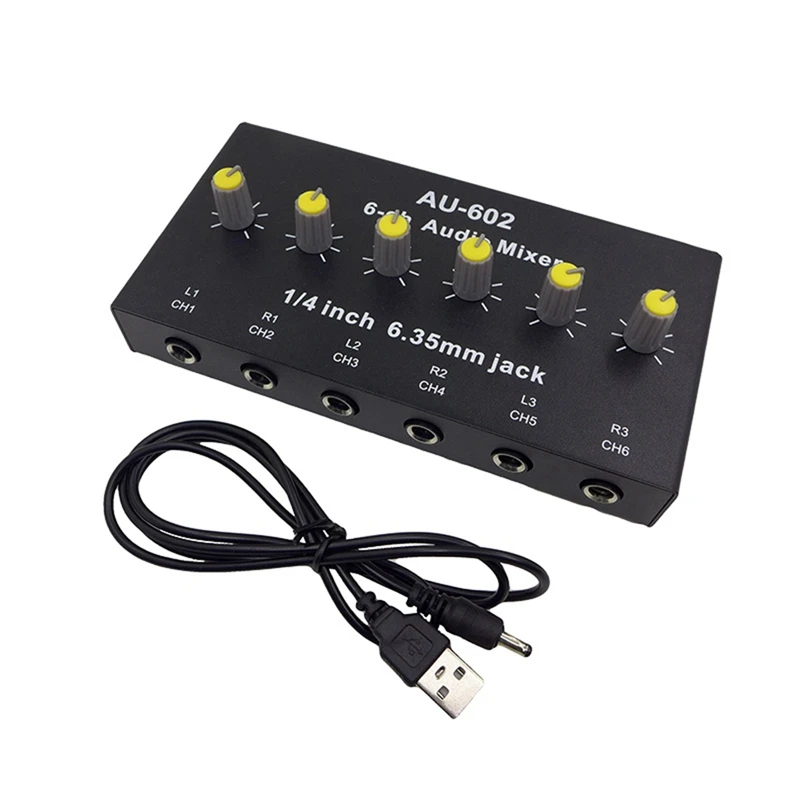 

6-Way Stereo Audio Signal Mixer Board Headphone Amplifiers Sound Mixing Distributor 3.5MM Aux Mixing Amplifier AU-602