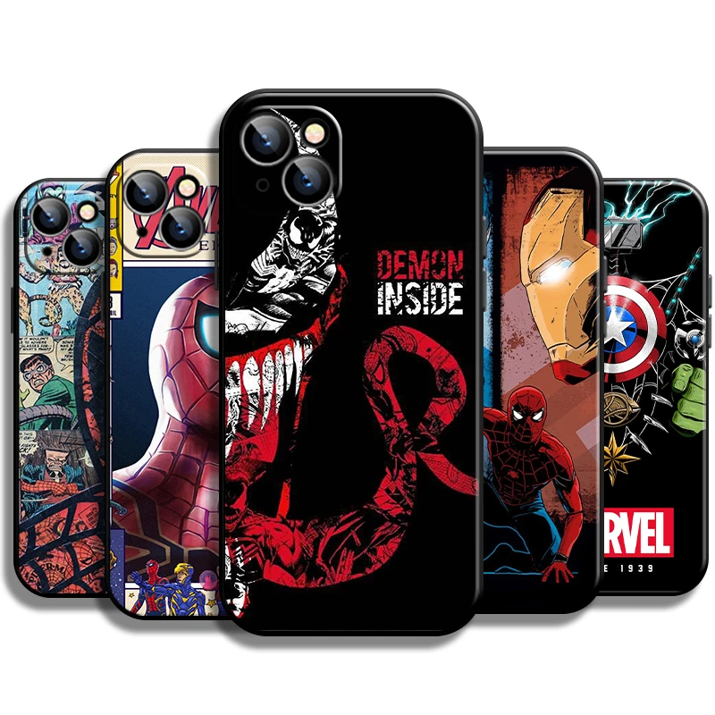 Spiderman Venom Iron Man For Apple iPhone 13 12 11 Pro Mini X XR XS Max SE 5 6 6S 7 8 Plus Phone Case Liquid Silicon Coque