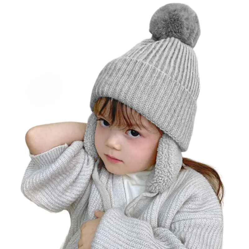 

Женская осенне-зимняя новая вязаная детская шапка с помпоном, детская теплая шапка с ушками и пушистой нитью, детская вязаная шапка