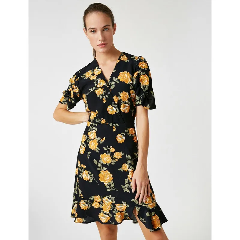 

V-Neck Short Sleeve Floral Print Dress Women Summer Dress Casual Long Prom Midi Maxi