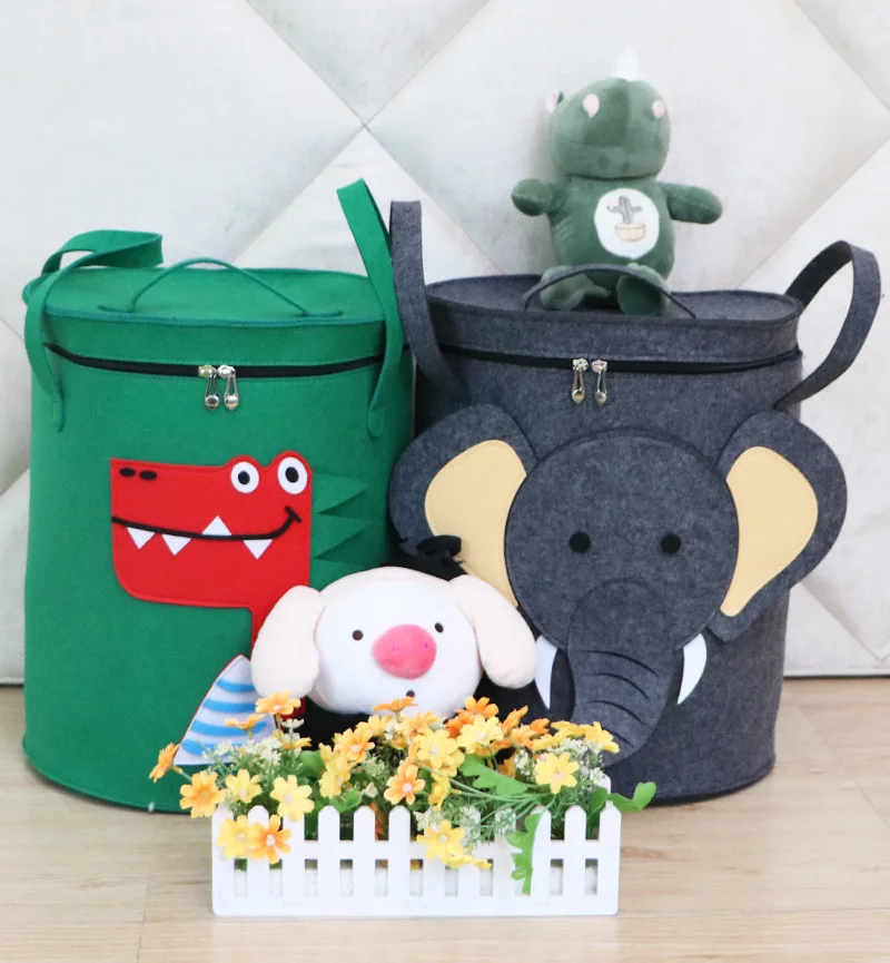 Felt with lid toy bucket Hand-held laundry basket Clothing cartoon animal dust bag large felt bucket