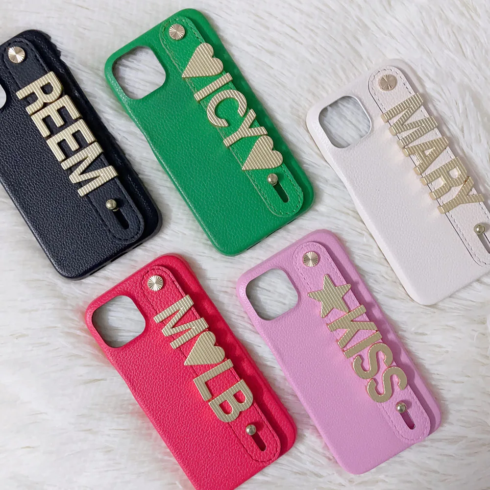 

Personalized Custom Big Letter DIY Phone Case for iPhone 14 13 12 11 Pro Max X XS XR 7 8 Plus SE 2020 Luxury Leather Cover
