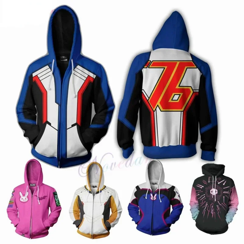 Новый 2025 3D аниме-игровые часы D.VA SOLDIER 76 Джек Моррисон толстовка с капюшоном для