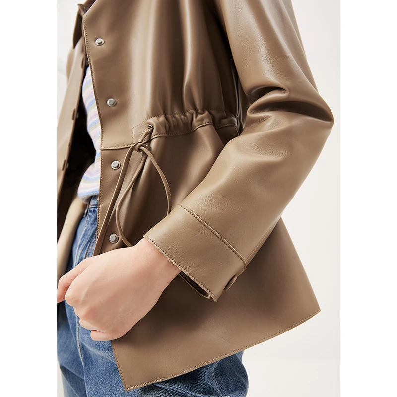 Autumn 2022 New Genuine Leather Jacket Women  Sheepskin  Office Lady  Sheepskin  Adjustable Waist  Casaco Feminino Inverno