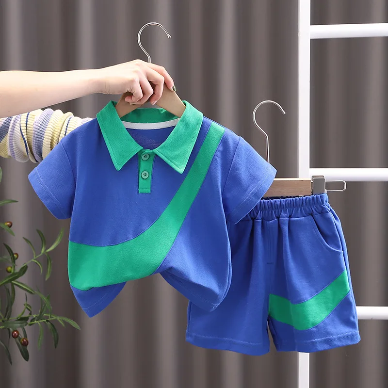 

Летние костюмы для маленьких мальчиков, одежда для маленьких девочек, детская рубашка с отложным воротником и короткими рукавами и шорты, с...