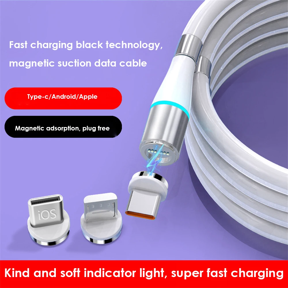 

Durable Data Cord Silicone 100cm Charging Wire Aluminum Alloy Flexible Usb C Charger Office Accessories Magnetic Suction Black