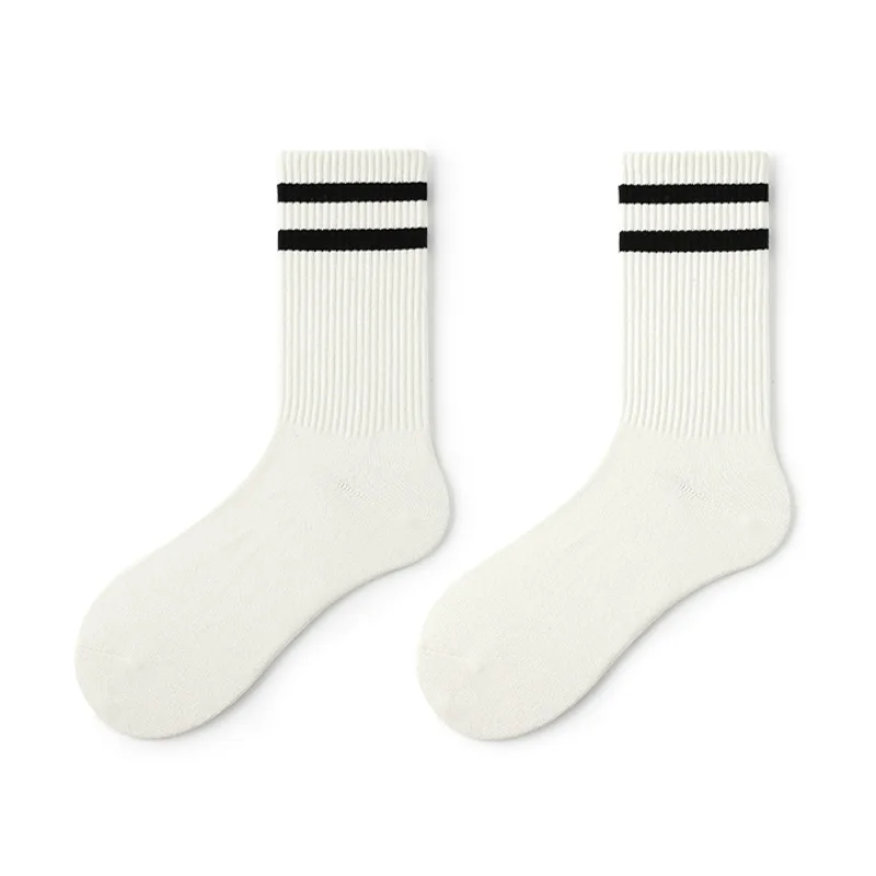 5 Pairs Set Women and Men Striped Cotton Socks Street Fashion Solid Color Couple Socks Middle Tube Sport Sox For All Seasons
