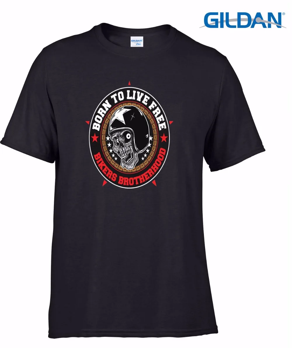 

New Fashion Men Logo T Shirts Bikers Brotherhood Mens Printed T-Shirt Skull Text Biker Born Live Tee Shirt Digital Printing