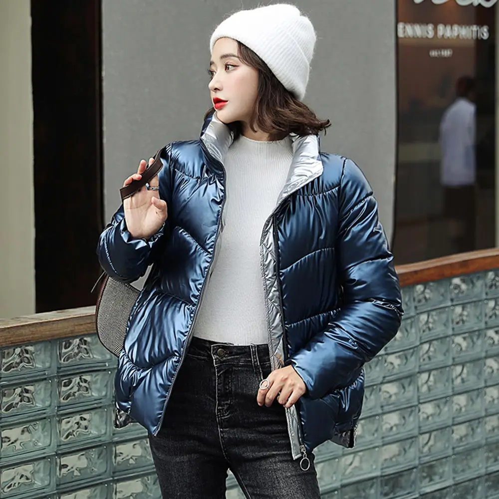 New Women Short Slim Cotton Coat Parkas Female Glossy Winter Warm Thick Shiny Coats Female Plus Size Jacket 3Xl Parka Girl