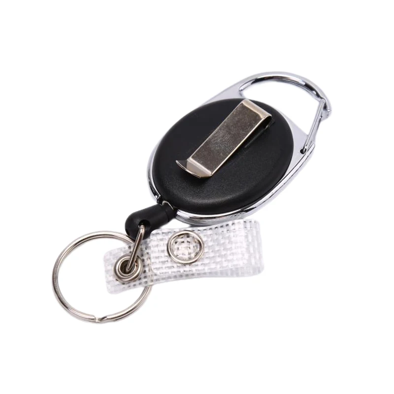 

1PC Black Wire Rope Keychain Keyring Steel Cord 60cm Retractable ID Card Holder