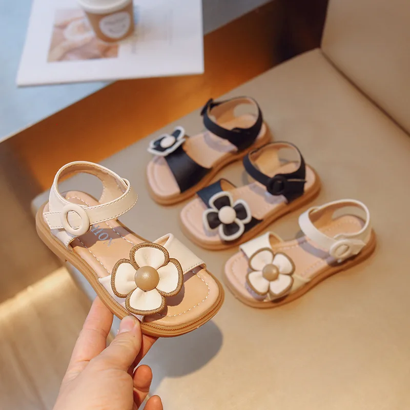 

Girl's Summer Flowers Sandals Sweet Children Lovely Stylish Korean Style Beach Sandals Cute Kids Open-toe Flats Shoes Size 23-34