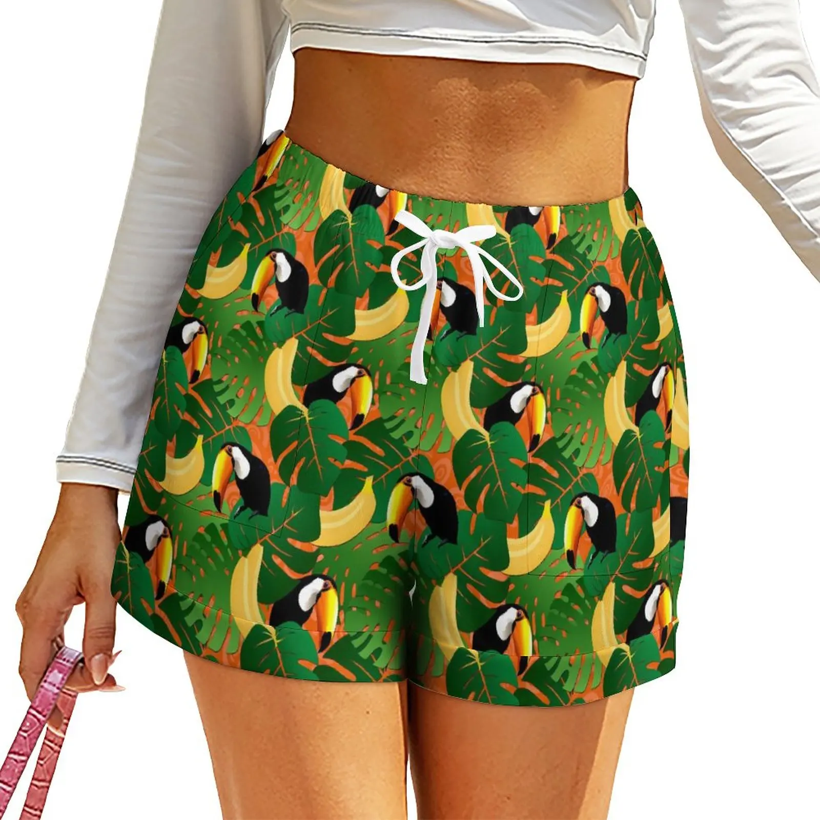 

Tropical Birds Shorts Fun Banana Print Oversize Streetwear Shorts High Waist Vintage Short Pants Ladies Graphic Pockets Bottoms