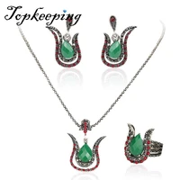 fashion turquoise collar necklace earrings and ring turkey jewelry sets mix jewelry