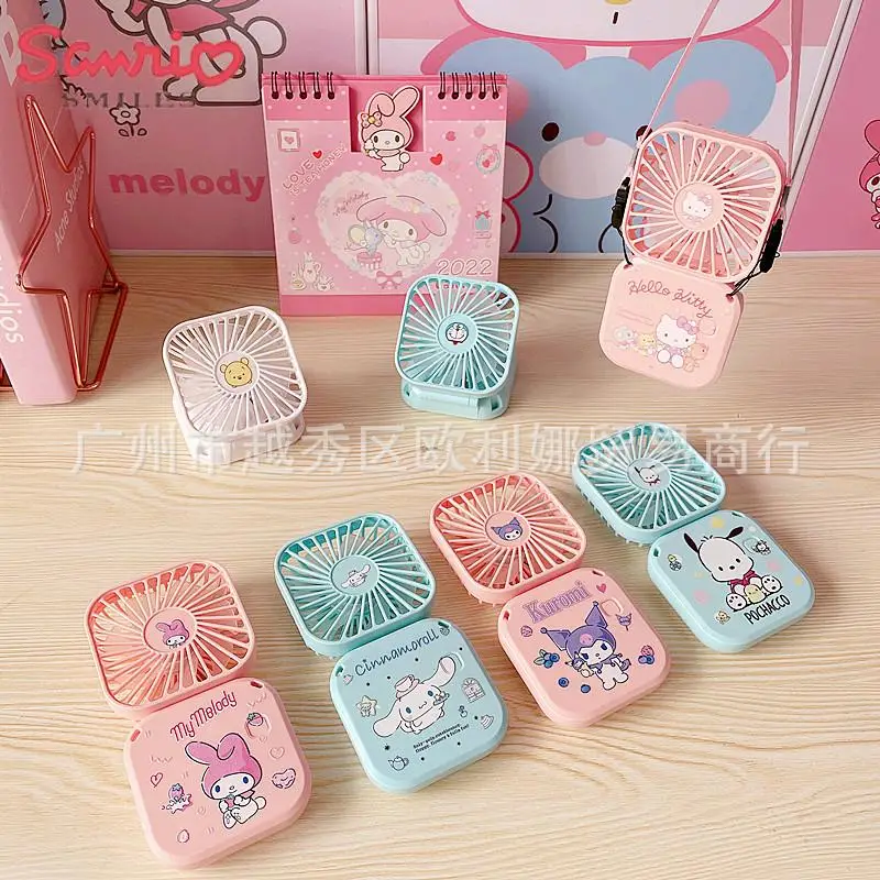 Kawaii Hello Kittys  Sanrio Cinnamoroll My Melody Kuromi Anime Cute USB Charging Fold Small Fan Decoration Gifts Toys For Girls