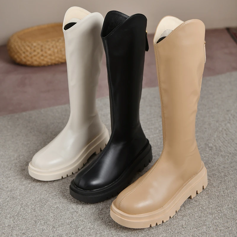

2022 Winter Platform Women Long Boot Back Zipper Ladies Elegant Soft PU Leather Knee-High Boots New Thick Sole Keep Warm Shoes