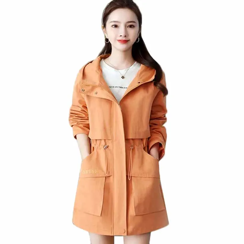 

Trench Coat For Women 2022 New Spring Autumn Fashion Long Sleeve Overcoat Female Casual Outwear Loose Hooded Windbreaker M-4XL
