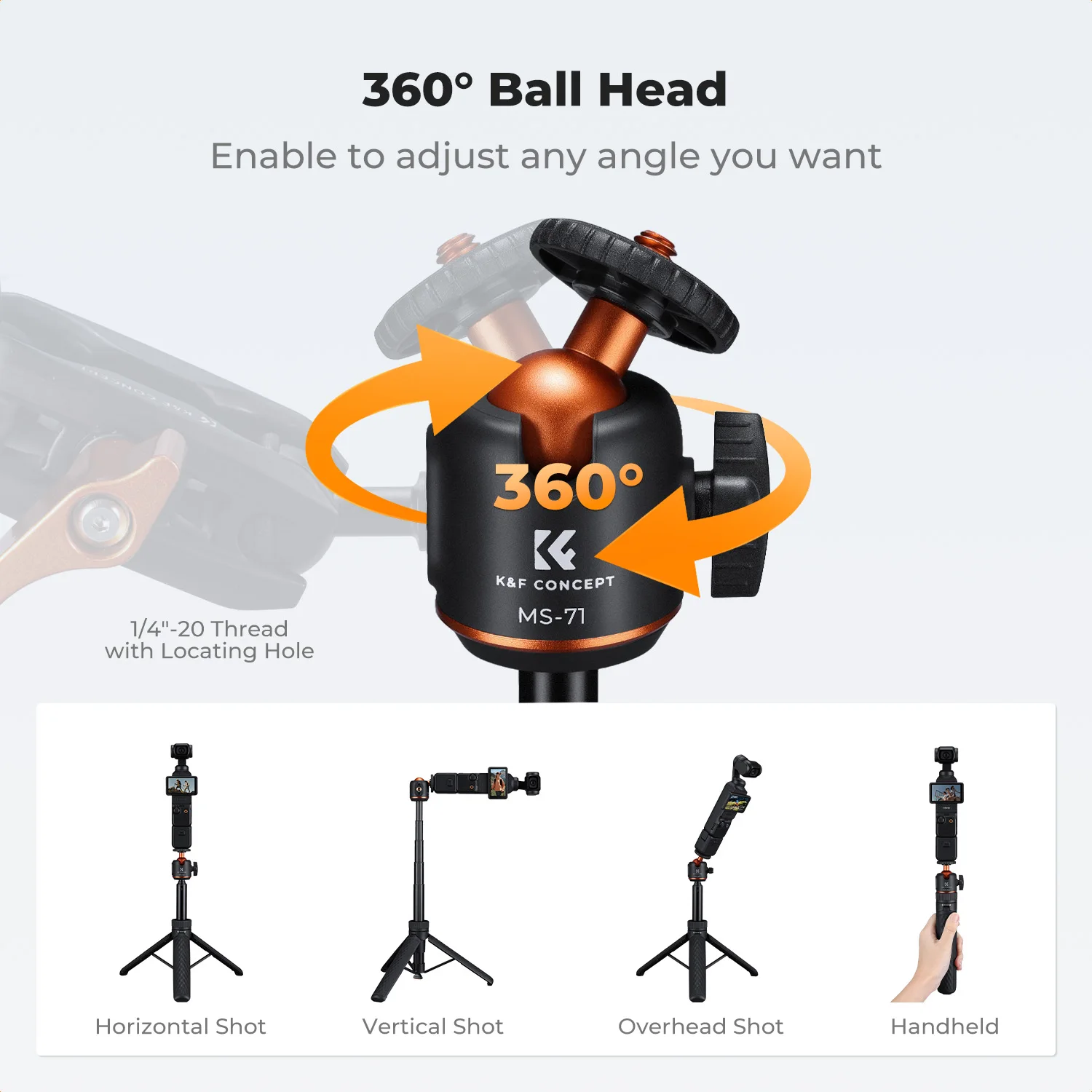 Штатив K&F Concept MS-71 25,6 дюйма с функцией быстрого раскладывания для Insta360 x5, DJI Pocket 3 и Action 6 (art.: 3920d9983bbae) - 3920d9983bbae