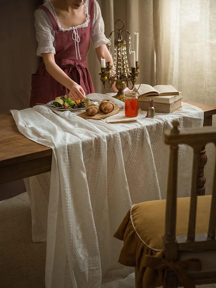 Роскошная белая кружевная скатерть европейская вышивка хлопковая круглая для