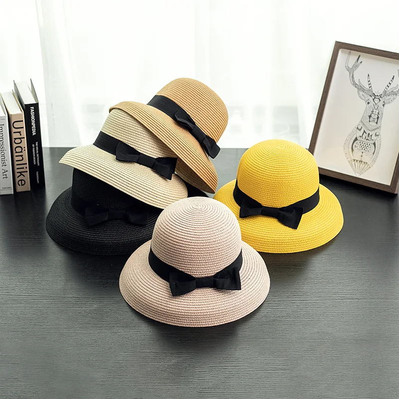 

Ms summer fall travel outdoor sunshade Hepburn wind bowknot belt straw hat foldable hat womancomfortable high quality