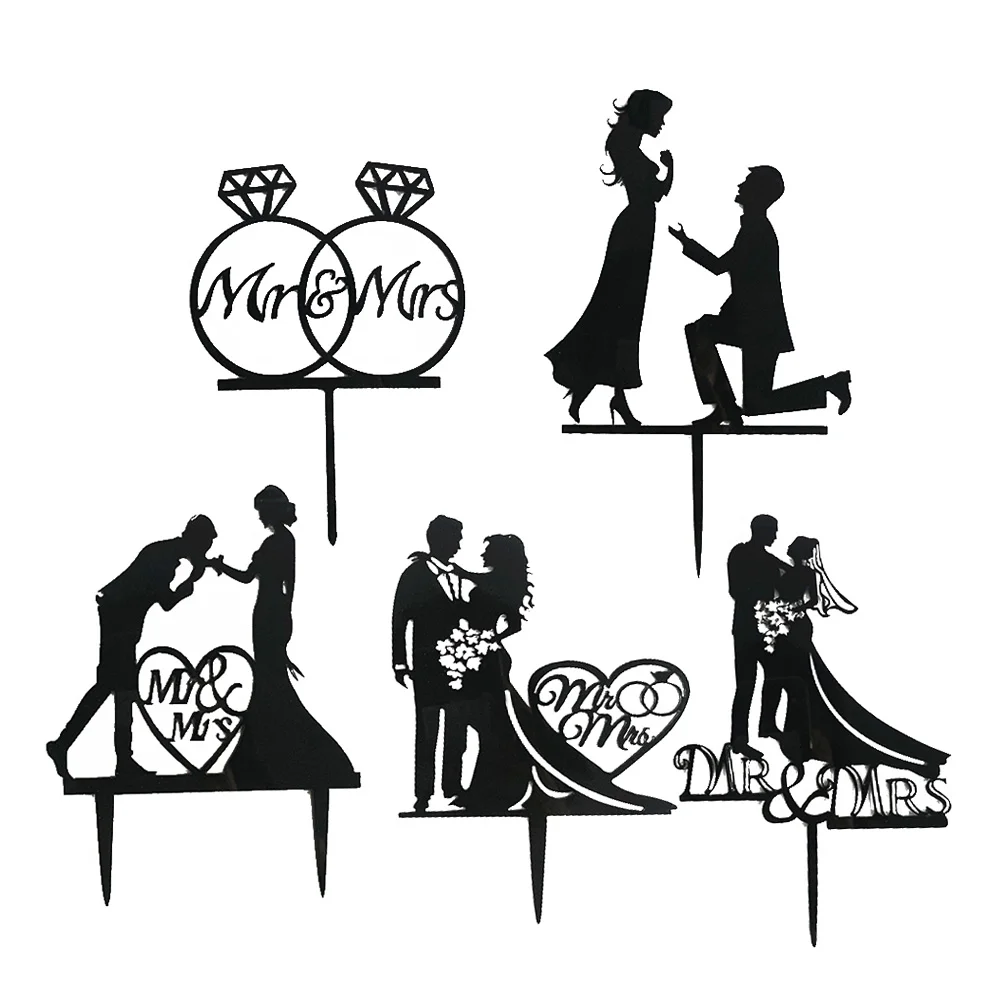 

5PCS Weeding Cupcake Topper Bridegroom Bride Acrylic Cupcake Picks Cake Decoration Cake Topper for Marriage