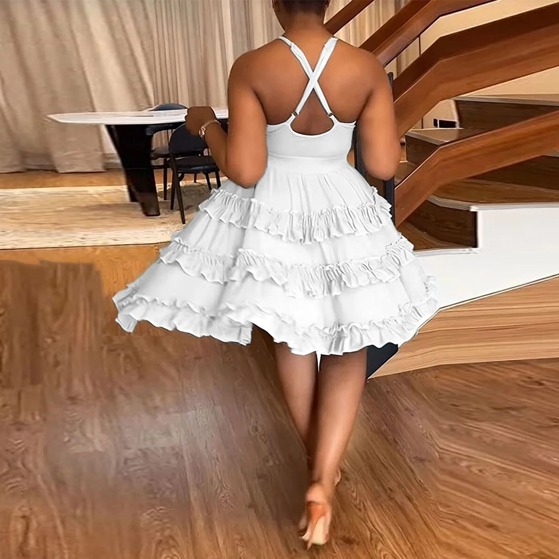 Plus Size Party Dress Women Ruffle Sleeveless Elegant Chubby Cloth Lady Casual Prom Female Mini Gown 2023 Summer Sale New Dress