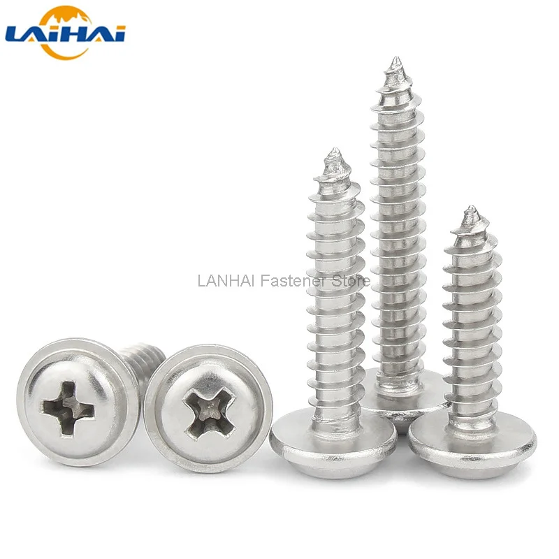 

50pc M1.4 M1.7 M2 M2.6 M3 M4 DIN968 304 Stainless Steel Cross Phillips Pan Round Head With Washer Collar Self Tapping Wood Screw
