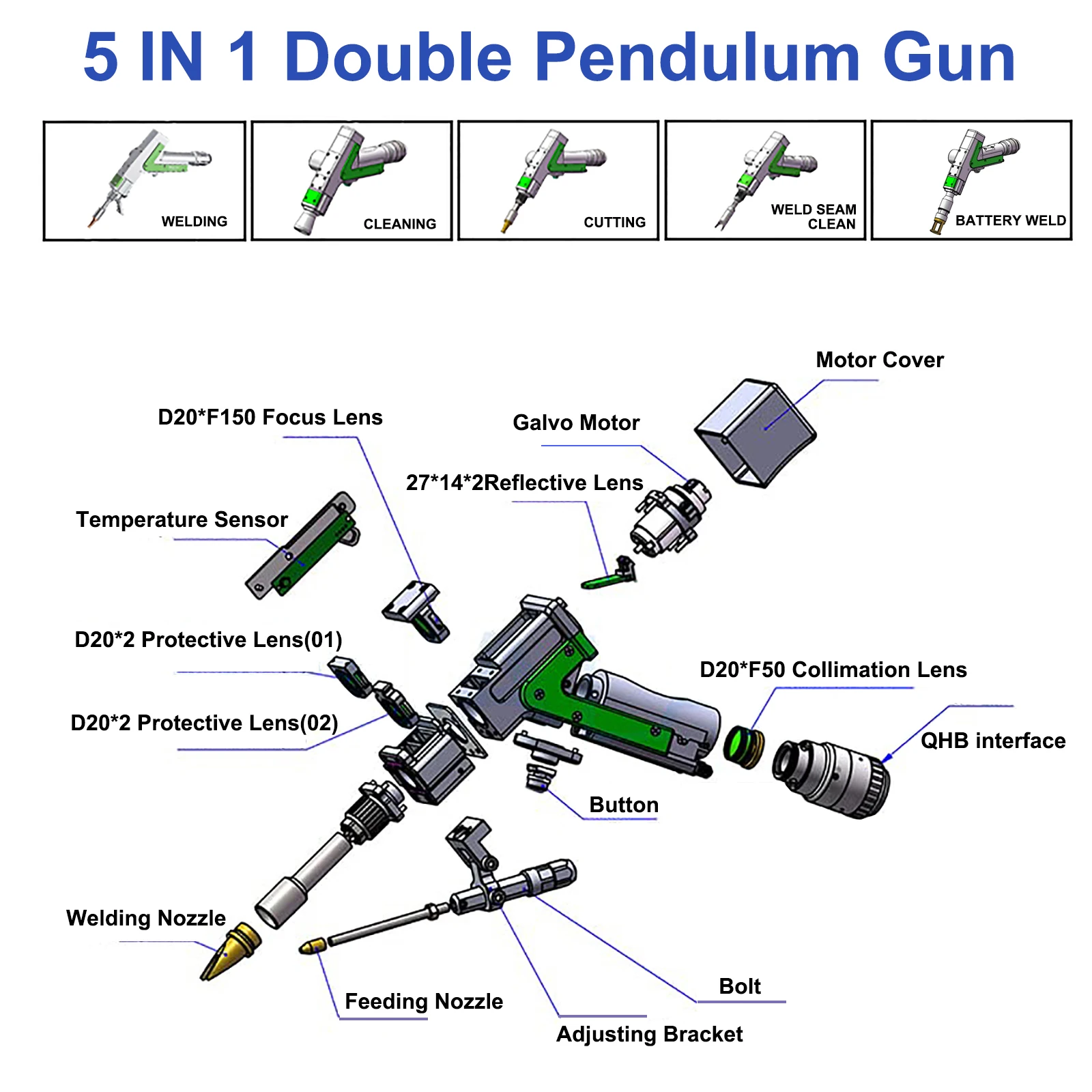 5-в-1 лазерный сварочный аппарат 2000 Вт Raycus 4IN1 волоконный лазер для удаления