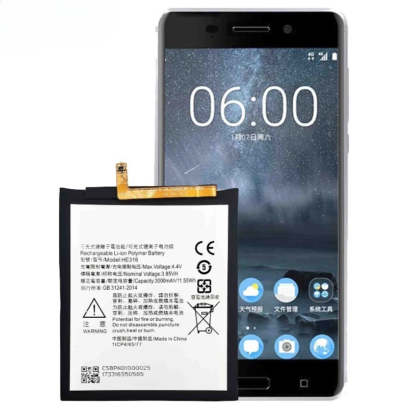 Фото Аккумулятор HE316 (0 циклов) для Nokia 6 TA-1000 TA-1003: высококачественная литий-полимерная батарея с инструментами для замены №4